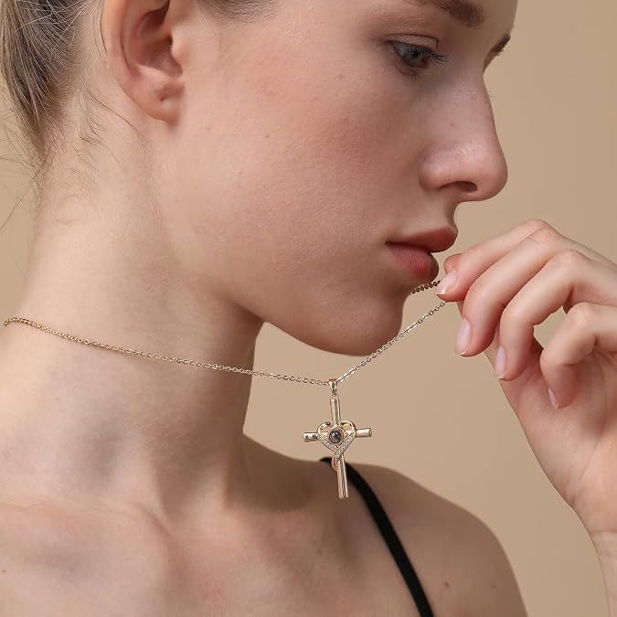 Gold-tone and silver-tone projection cross necklace options
